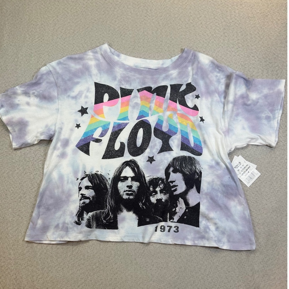 Pink Floyd Graphic Tee Womens M Lavender Cotton Tie Dye Cropped Rock T-Shirt NEW